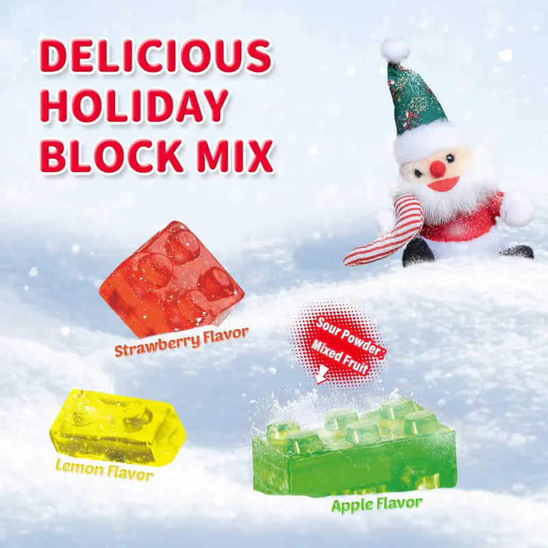 Amos 4D Christmas Candy Gummy Blocks, Edible Blocks Building Christmas Tree, Fruit Snacks Gluten Free, Xmas-Themed Gift 6Oz Packs Exotic Rare Snacks Exotic Snacks Lemon Sweet Bonbon Strawberry Apple Sour