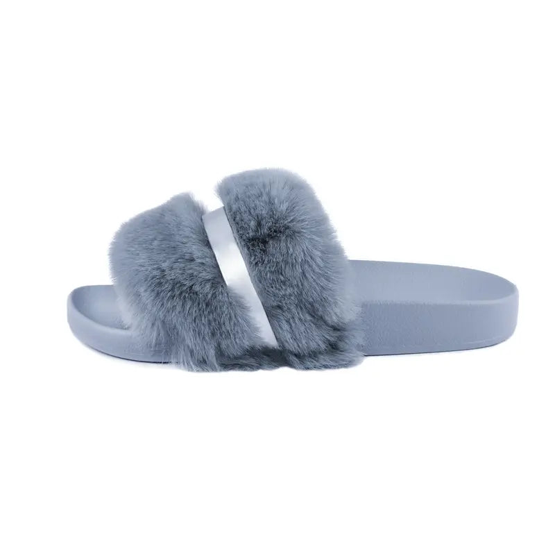 New 2024 Women'S Faux Fur Slides, Open Toe Cute Fur Slippers, Comfortable Fur Sandals with Fluffy Fur