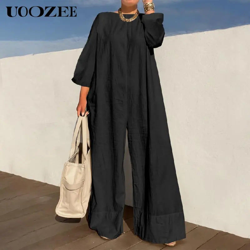 UOOZEE Women'S Solid Color Sleeveless Wide Leg Jumpsuit – Basic Style Simple and Stylish, Highlighting the Daily Elegance of Modern Women