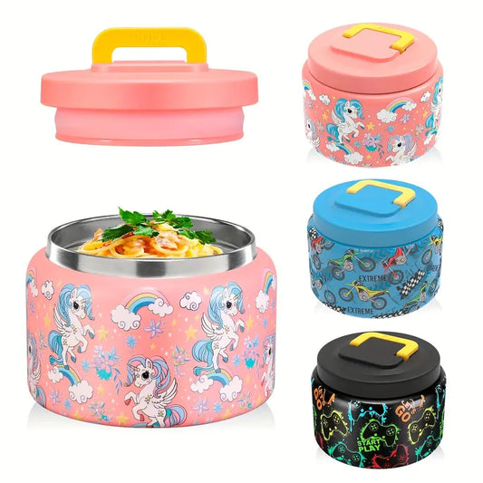 Cartoon Lunch Soup Box, 1 Count Portable Thermal Soup Container without Spoon, Kids Lunch Box, Insulated Food Storage Box with Handle for School Office Travel, Lunch Box for Kids