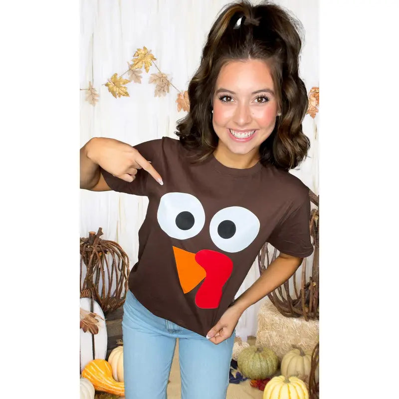 Turkey Face Thanksgiving Chocolate Brown T-Shirt