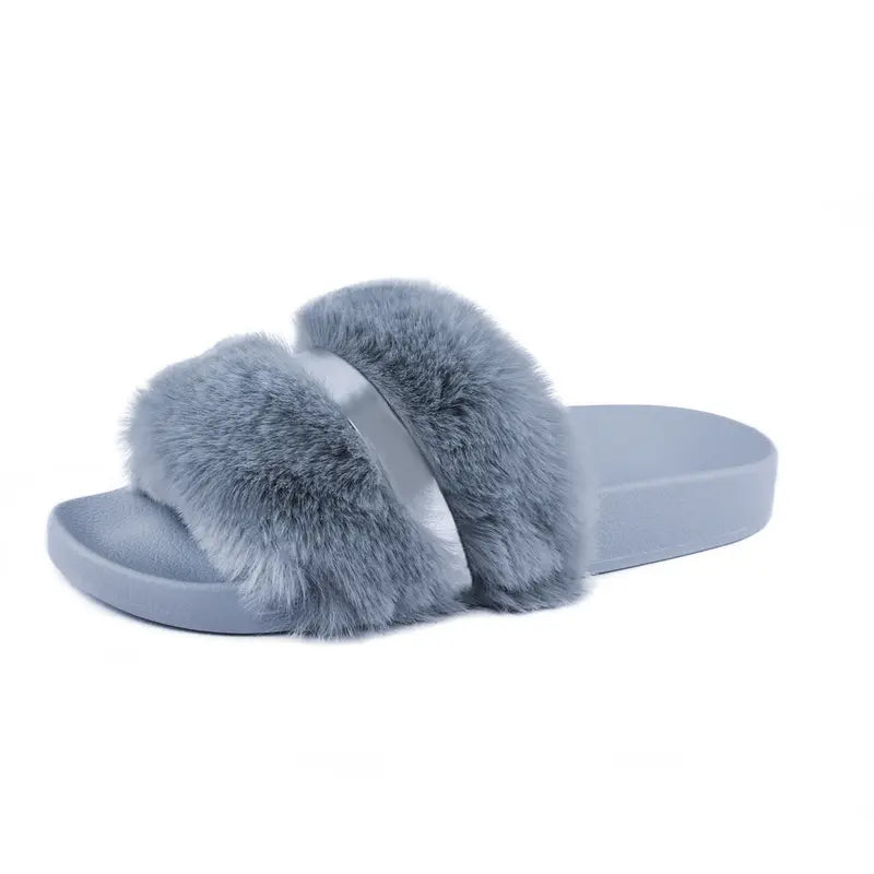 New 2024 Women'S Faux Fur Slides, Open Toe Cute Fur Slippers, Comfortable Fur Sandals with Fluffy Fur