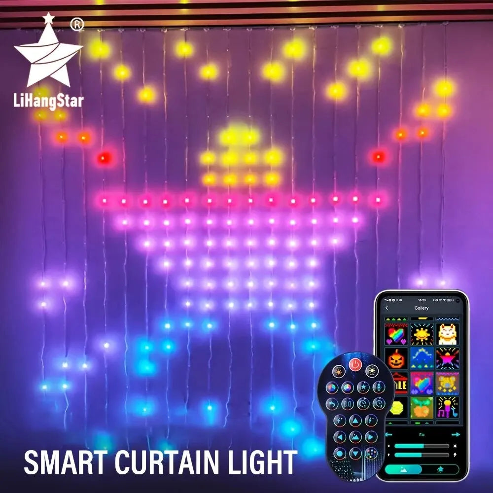 400LED Smart Curtain Lights, RGBIC Color Changing Christmas Lights String Dimmable DIY Patterns with Music for Bedroom Courtyard