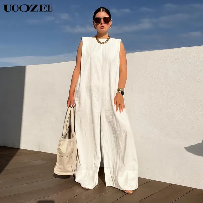 UOOZEE Women'S Solid Color Sleeveless Wide Leg Jumpsuit – Basic Style Simple and Stylish, Highlighting the Daily Elegance of Modern Women